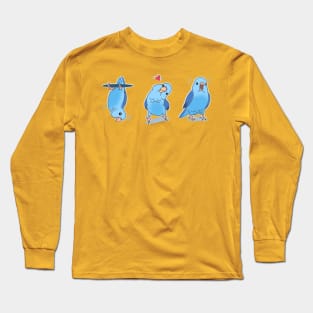 Three Blue parrotlet doodles Long Sleeve T-Shirt